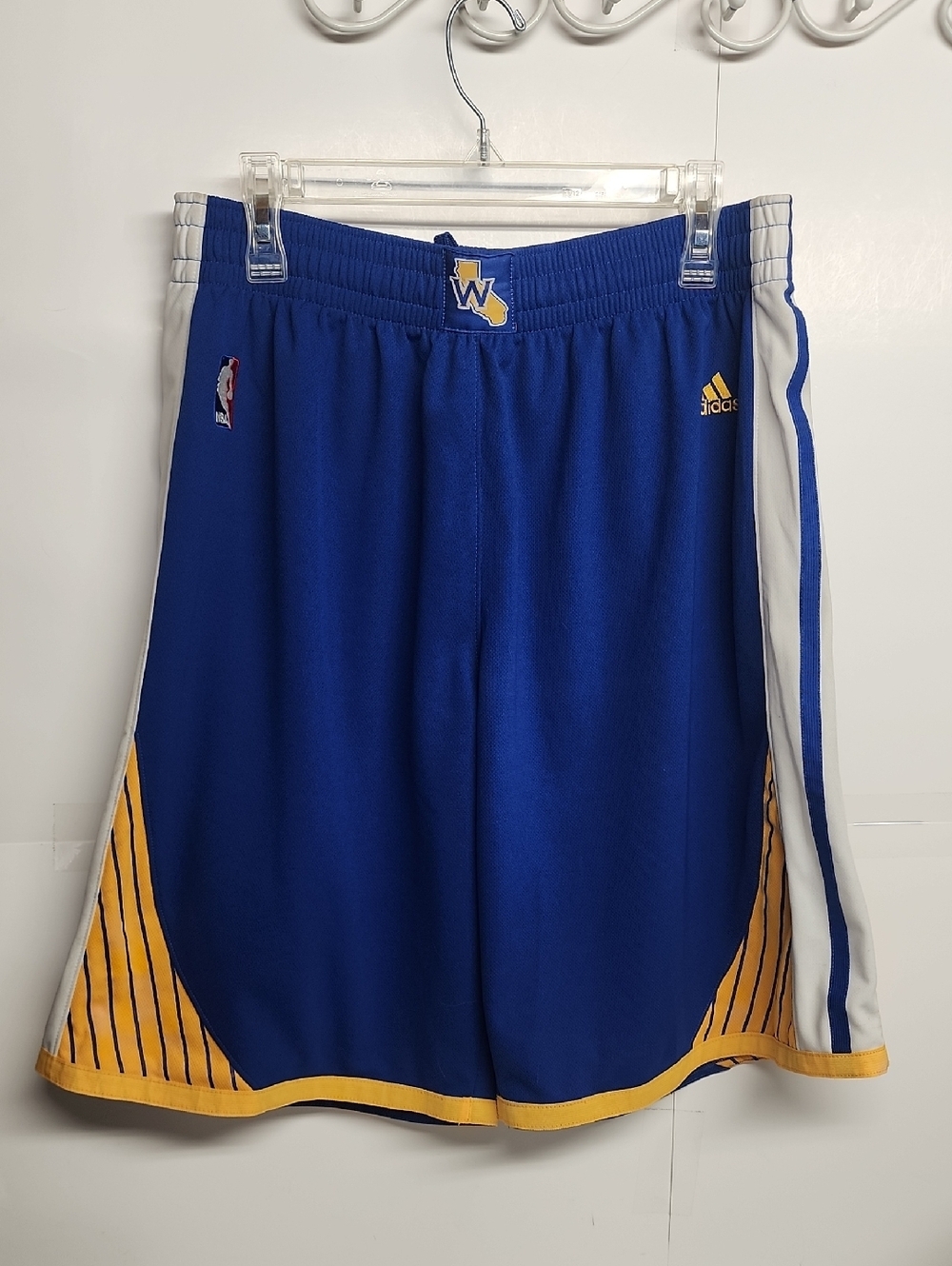 Adidas Blue & Gold Golden State Warriors Size L Basketball Shorts with NBA Logo